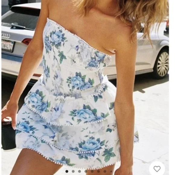 Sunkiss Frill Mini Dress – White/Blue, Size 0 (NWT) - Picture 1 of 6